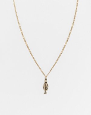 Золотистое ожерелье-цепочка с подвеской-рыбой -Золотистый Icon Brand
