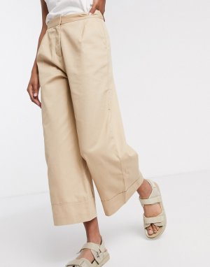 Бежевые брюки-кюлоты из органического хлопка Femme-Коричневый цвет Selected