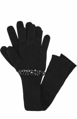 Длинные шерстяные перчатки с декоративной отделкой No. 21. Цвет: черный
