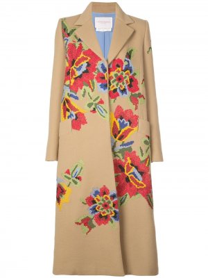 Пальто с цветочной вышивкой Carolina Herrera. Цвет: коричневый
