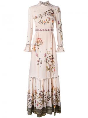 Длинное платье с цветочным принтом Vilshenko. Цвет: телесный