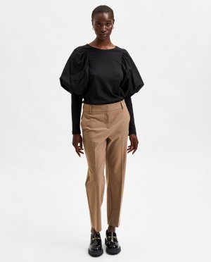 Женские прямые брюки LENZING ECOVERO , коричневый Selected Femme. Цвет: коричневый