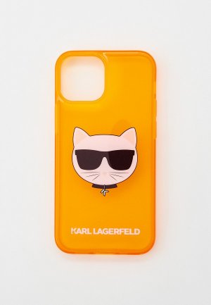 Чехол для iPhone Karl Lagerfeld 13 mini, TPU FLUO Choupette Hard Transp Orange. Цвет: оранжевый