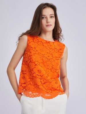 Кружевной топ-блузка без рукавов zolla. Цвет: оранжевый