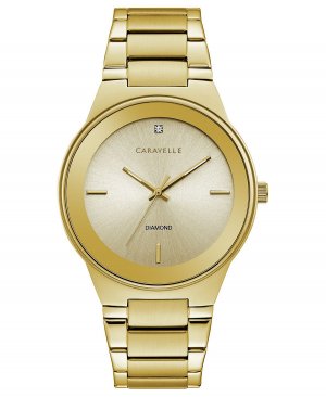 Мужские часы-браслет из нержавеющей стали с бриллиантами и золотистым браслетом, 40 мм Caravelle