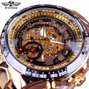 Победитель Механический спортивный дизайн Безель Золотые часы Мужские Лучший бренд класса люкс Montre Homme автоматические часы-скелет WINNER