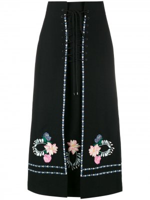 Юбка со шнуровкой и цветочной вышивкой Ginny Vilshenko. Цвет: черный