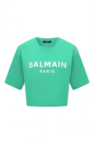 Хлопковая футболка Balmain. Цвет: зелёный