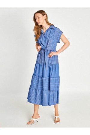 Длинное платье с оборками и завязками, короткие рукава , темно-синий Koton