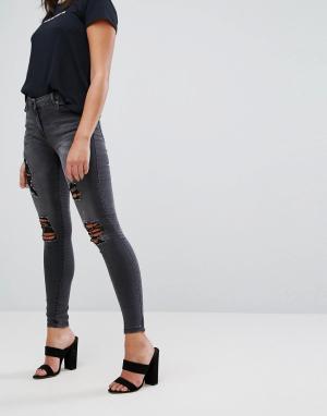 Рваные джинсы Parisian. Цвет: серый