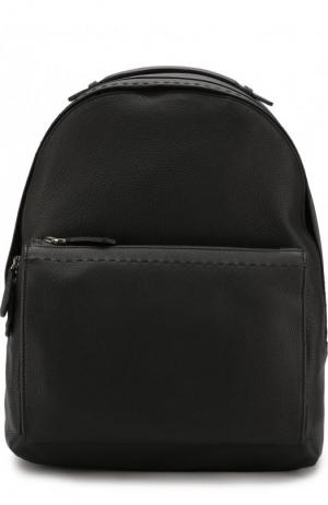 Кожаный рюкзак с внешним карманом на молнии Kiton. Цвет: черный