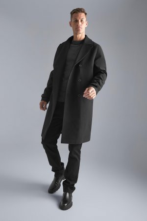 Высокое двубортное шерстяное пальто , черный Boohoo