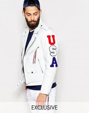 Кожаная куртка с нашивками USA Reclaimed Vintage. Цвет: белый
