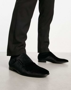 Черные бархатные туфли-монки на каблуке с бриллиантами DESIGN Asos