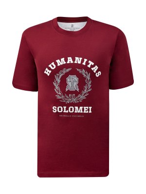 Хлопковая футболка с принтом Humanitas и логотипом BRUNELLO CUCINELLI. Цвет: бордовый