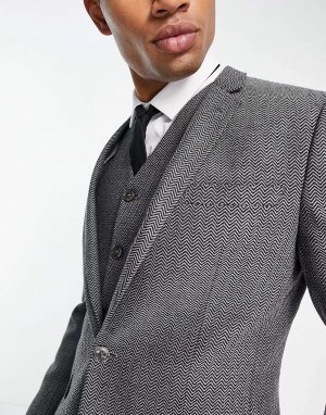 Суперскинни темно-серый пиджак с узором «елочка» ASOS