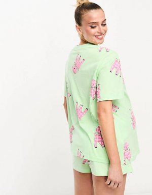 Эксклюзивная футболка оверсайз с ягненком и короткая пижама мятного цвета ASOS DESIGN Maternity