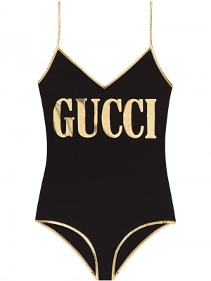 Слитный купальник с логотипом Gucci. Цвет: черный