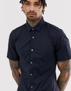 Однотонная эластичная рубашка с короткими рукавами -Темно-синий French Connection