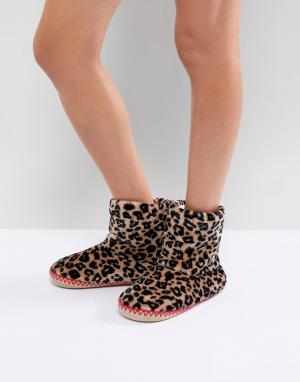 Слиперы-ботинки с леопардовым принтом Hunkemoller. Цвет: мульти