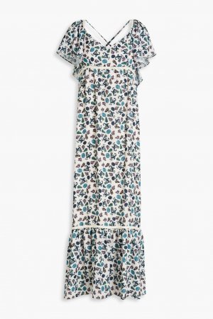 Платье миди из крепа, связанное крючком, с кружевной отделкой и принтом, синий Sensi Studio