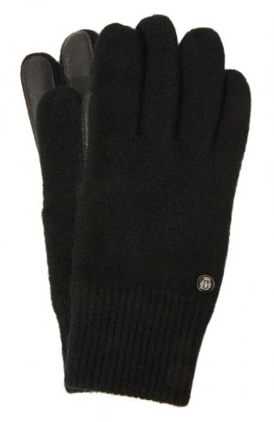 Шерстяные перчатки с кожаной отделкой Roeckl. Цвет: чёрный