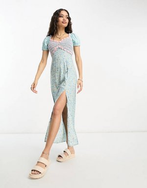 Платье миди с открытыми плечами и принтом в полоску DESIGN Petite, связанное крючком Asos