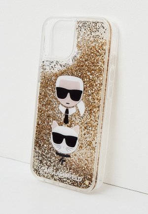 Чехол для iPhone Karl Lagerfeld 13, Liquid glitter & Choupette heads Gold. Цвет: золотой