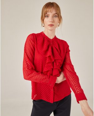 Женская рубашка с круглым вырезом и рюшами, красный Niza