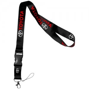 Тканевый шнурок на шею для ключей Toyota / Тканевая лента Ланьярд с карабином Тойота Mashinokom. Цвет: красный/черный