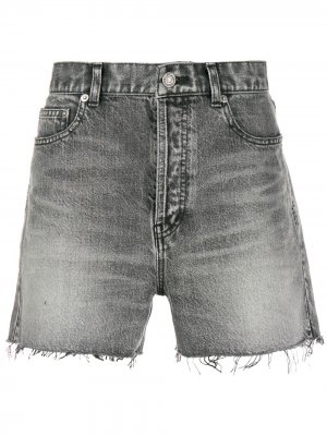 Короткие джинсовые шорты с бахромой Saint Laurent. Цвет: черный