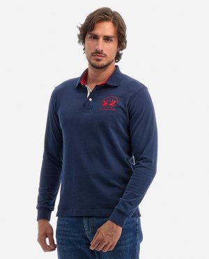 Мужская рубашка-поло из плотного джерси с длинными рукавами , темно-синий La Martina