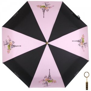 Двухцветный зонт с красивым принтом на бежевом фоне 16024 FJ Flioraj. Цвет: бежевый/черный