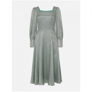 Платье миди с рукавами-буфами и легкой юбкой, оливковый, S Lichi. Цвет: зеленый