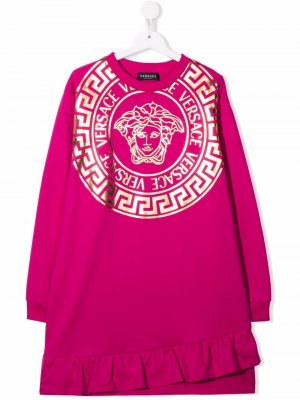 Платье-свитер с принтом Medusa Versace Kids. Цвет: розовый