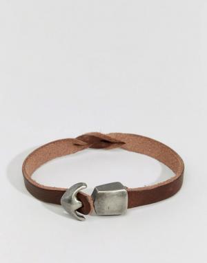 Кожаный браслет с застежкой-крючком Jack & Jones. Цвет: коричневый
