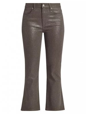 Расклешенные джинсы Claudine с блестками , цвет dark taupe silver luxe coating Paige