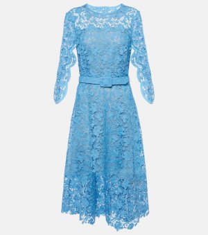 Кружевное платье миди с поясом Oscar De La Renta, синий Renta