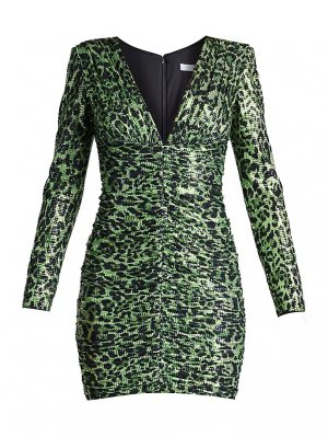 Мини-платье с леопардовым принтом и пайетками , цвет green leopard Tadashi Shoji