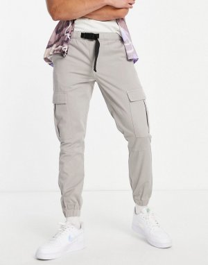 Серые зауженные брюки карго с ремнем -Серый Topman