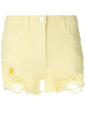 Джинсовые шорты с рваным эффектом Elisabetta Franchi. Цвет: желтый