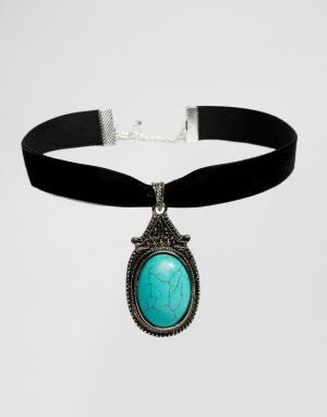Ожерелье-чокер с полудрагоценным камнем Rock N Rose Zaria 'N'. Цвет: синий