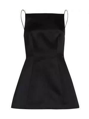 Расклешенное шелковое мини-платье с вырезом «лодочкой» , черный Brandon Maxwell