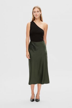 Струящаяся юбка-миди из переработанных материалов. , зеленый Selected Femme