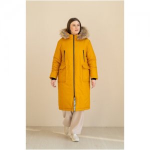 Куртка  зимняя, удлиненная, силуэт свободный, капюшон, карманы, размер 64, желтый Modress. Цвет: желтый