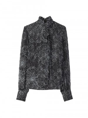 Контурная блуза с вырезом и Wildflower , черный St. John