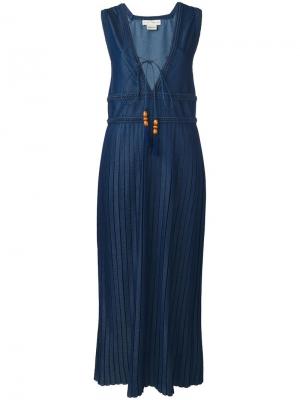 Платье с плиссировкой и V-образным вырезом Veronique Branquinho. Цвет: синий