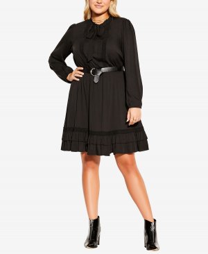 Модное мини-платье больших размеров с драгоценными завязками , черный City Chic