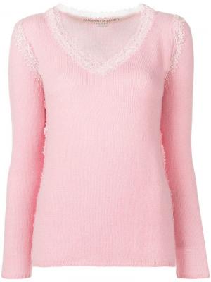 Пуловер с кружевной отделкой Ermanno Scervino. Цвет: розовый