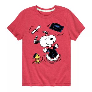 Футболка Peanuts Snoopy Woodstock для мальчиков 8–20 лет с графическим рисунком танцев выпускников , красный Licensed Character